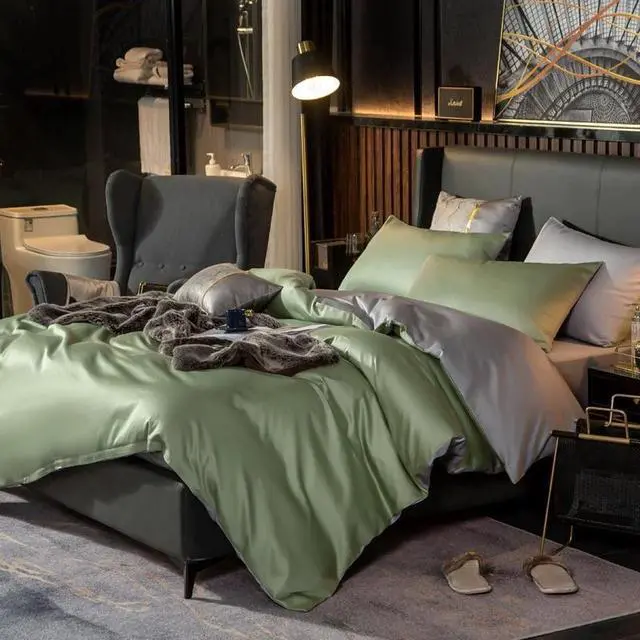 Alt view image 7 of 7 - Anyhouz Duvet Comforter Set UK King Green/ Light Grey Cotton Thick Blanket Bedspread 6 Pcs Bed Set