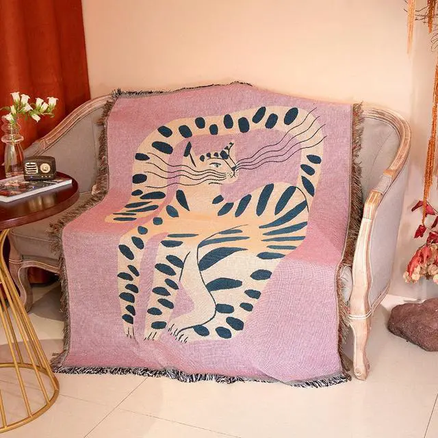 Alt view image 2 of 7 - Anyhouz Pink Cat Throw Blanket Cozy Sofa Couch Bed Cover Tapestry with Tassel