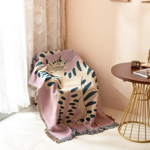 Alt view image 3 of 7 - Anyhouz Pink Cat Throw Blanket Cozy Sofa Couch Bed Cover Tapestry with Tassel