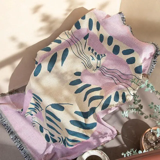 Alt view image 5 of 7 - Anyhouz Pink Cat Throw Blanket Cozy Sofa Couch Bed Cover Tapestry with Tassel