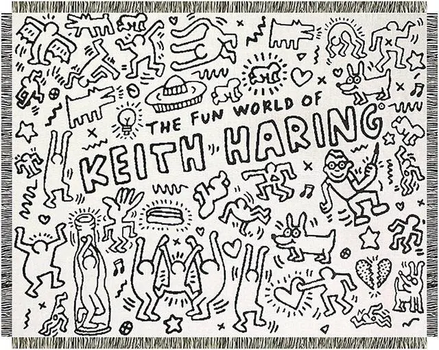 Main image of Anyhouz Jacquard Weave Graffiti Throw Blanket Cozy Sofa Couch Bed Cover Tapestry with Tassel