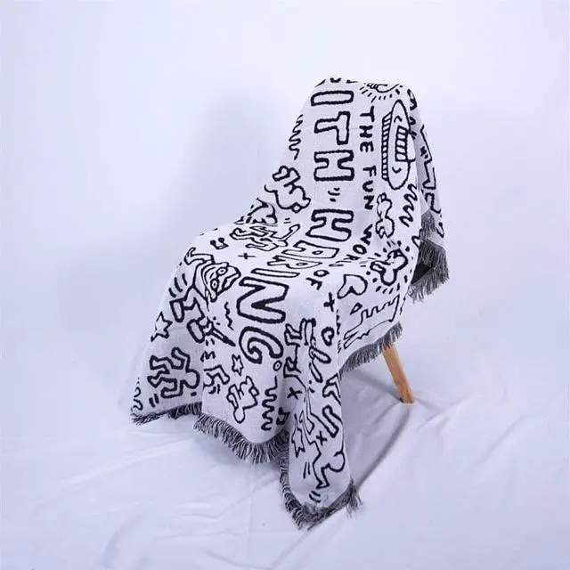 Alt view image 3 of 7 - Anyhouz Jacquard Weave Graffiti Throw Blanket Cozy Sofa Couch Bed Cover Tapestry with Tassel