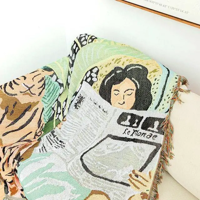 Alt view image 3 of 6 - Anyhouz Tiger Throw Blanket Cozy Sofa Couch Bed Cover Tapestry with Tassel
