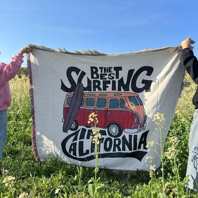 Alt view image 4 of 4 - Anyhouz Surfing California Throw Blanket Cozy Sofa Couch Bed Cover Tapestry with Tassel