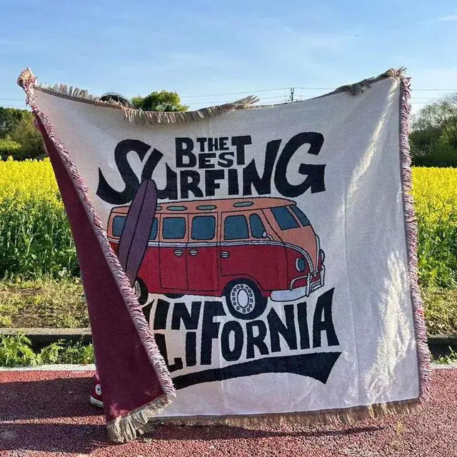 Alt view image 3 of 4 - Anyhouz Surfing California Throw Blanket Cozy Sofa Couch Bed Cover Tapestry with Tassel