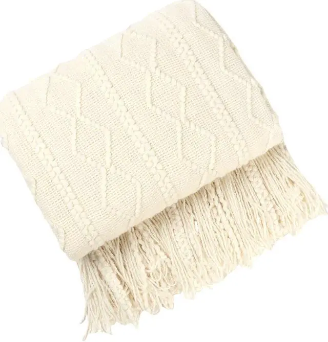Main image of Anyhouz White Throw Blanket Faux Cashmere Sofa Cover Tassels Blanket 130*230cm