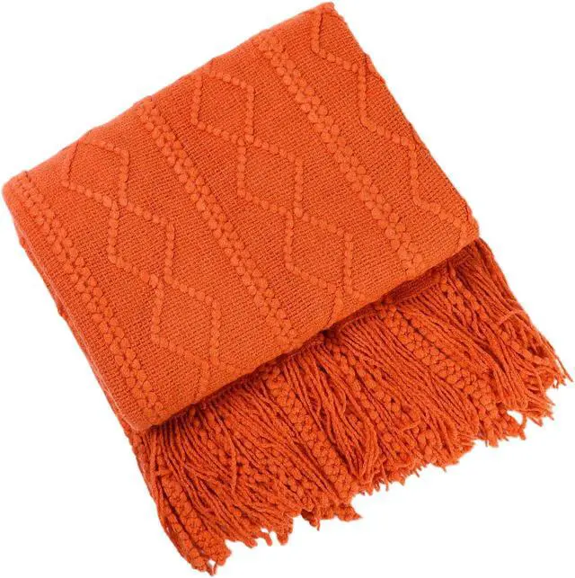Main image of Anyhouz Orange Throw Blanket Faux Cashmere Sofa Cover Tassels Blanket 130*180cm