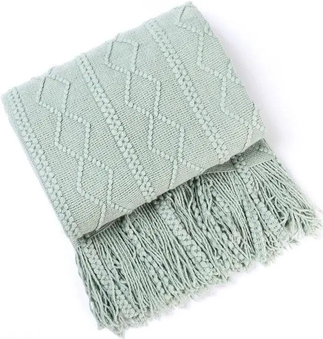 Alt view image 5 of 7 - Anyhouz Green Throw Blanket Faux Cashmere Sofa Cover Tassels Blanket 130*230cm