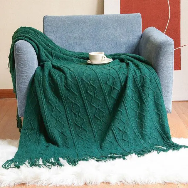 Alt view image 4 of 7 - Anyhouz Green Throw Blanket Faux Cashmere Sofa Cover Tassels Blanket 130*230cm