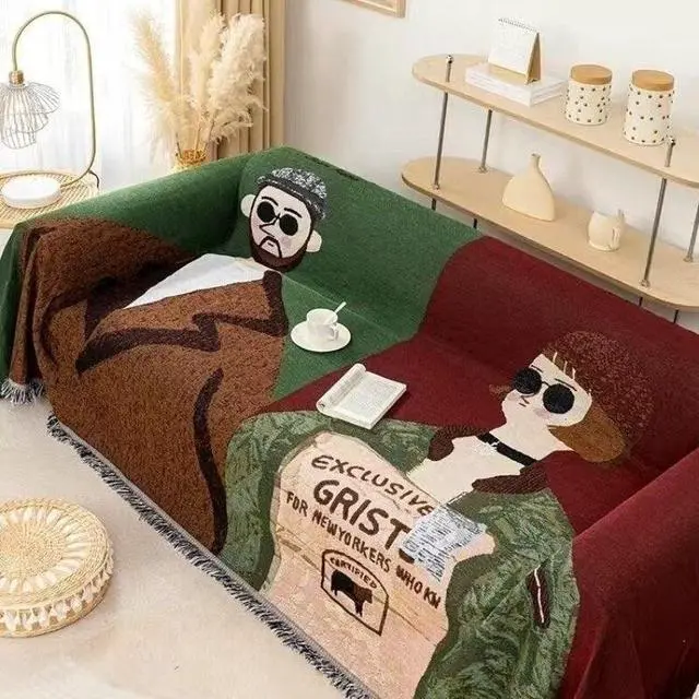 Alt view image 3 of 6 - Anyhouz Throw Blanket Brown Faux Style 1 Cashmere Sofa Cover Human Cartoons Tassel130*180cm