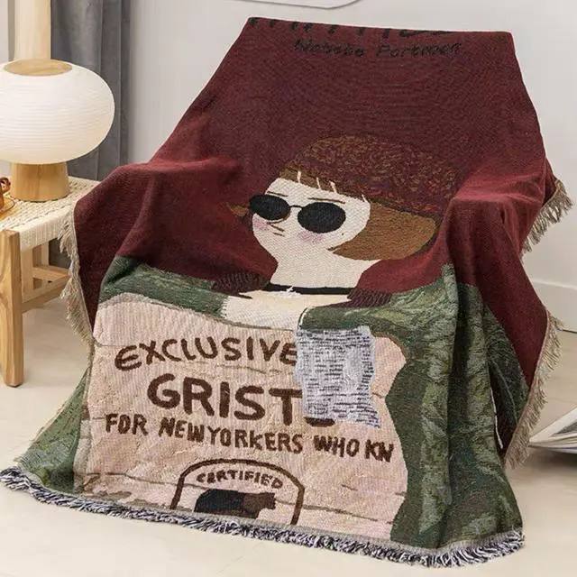 Alt view image 2 of 6 - Anyhouz Throw Blanket Brown Faux Style 1 Cashmere Sofa Cover Human Cartoons Tassel130*180cm