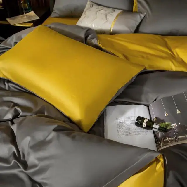 Alt view image 6 of 7 - Anyhouz Duvet Comforter Set UK King Deep Grey/ Yellow Cotton Thick Blanket Bedspread 4 Pcs Bed Set