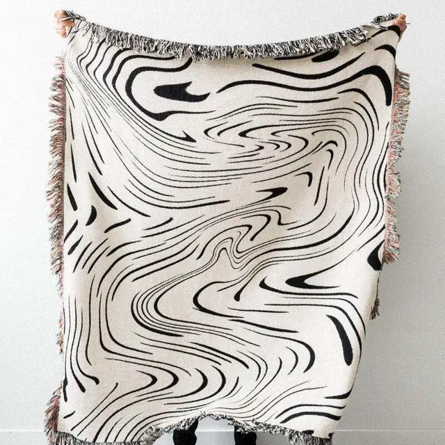 Alt view image 3 of 7 - Anyhouz Throw Blanket Faux Cashmere Sofa Cover Black Water Waves Pattern Tassel130*160cm