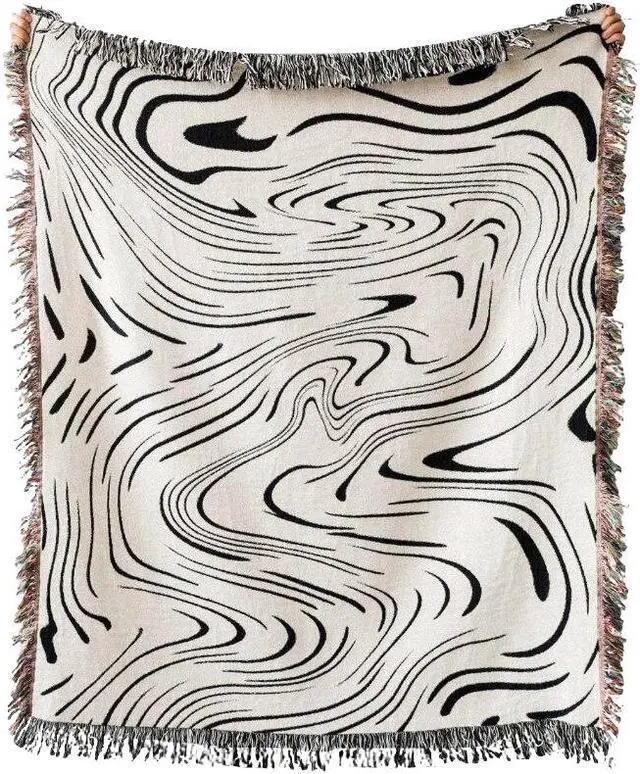 Main image of Anyhouz Throw Blanket Faux Cashmere Sofa Cover Black Water Waves Pattern Tassel130*160cm