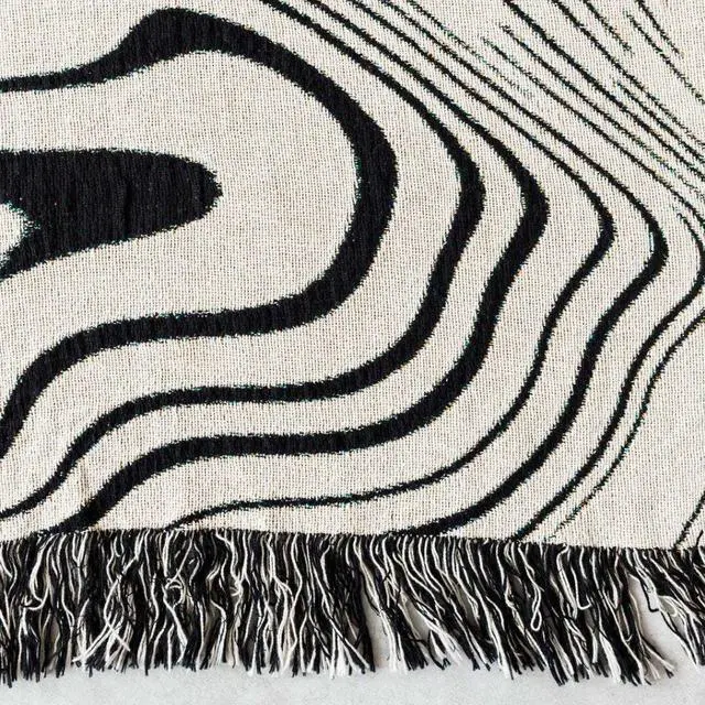 Alt view image 6 of 7 - Anyhouz Throw Blanket Faux Cashmere Sofa Cover Black Water Waves Pattern Tassel130*160cm