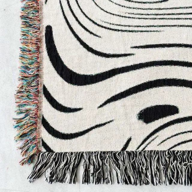 Alt view image 7 of 7 - Anyhouz Throw Blanket Faux Cashmere Sofa Cover Black Water Waves Pattern Tassel130*160cm