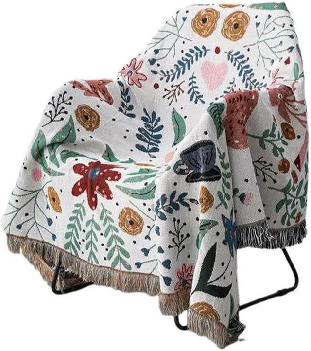 Main image of Anyhouz Throw Blanket Faux Cashmere Sofa Cover Forest Flower Pattern Tassel130x180cm