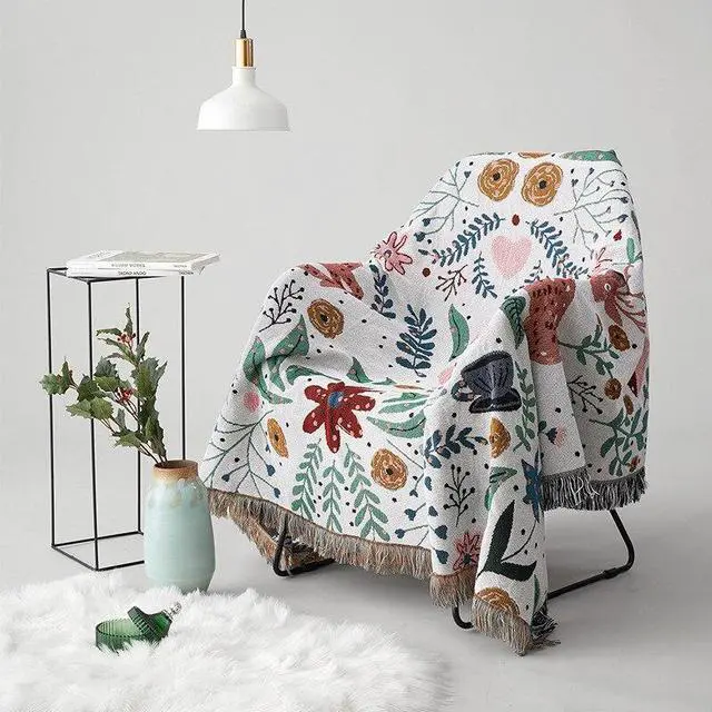 Alt view image 2 of 6 - Anyhouz Throw Blanket Faux Cashmere Sofa Cover Forest Flower Pattern Tassel130x180cm