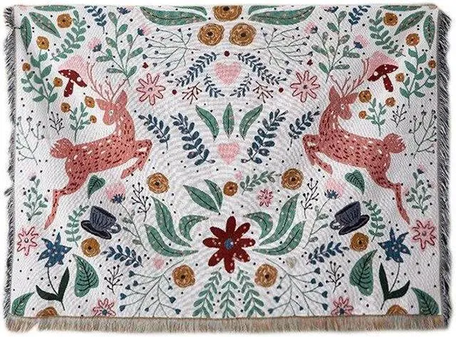 Alt view image 5 of 6 - Anyhouz Throw Blanket Faux Cashmere Sofa Cover Forest Flower Pattern Tassel130x180cm