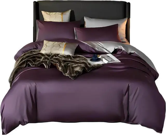 Main image of Anyhouz Duvet Comforter Set King Purple/ Light Grey Cotton Thick Blanket Bedspread 4 Pcs Bed Set
