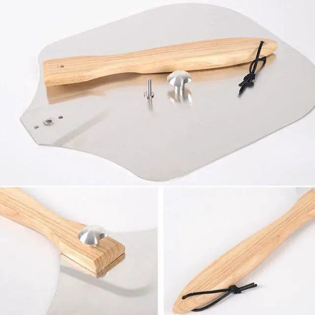Alt view image 5 of 7 - Anygleam 12*14 Inch Pizza Cutter and Shovel With Foldable Wooden Handle Bakeware Kitchen Tools No Oxidation