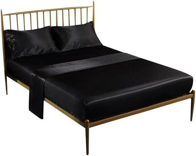 Main image of Anyhouz Fitted Sheet Twin Size Black Luxury Silky Beddings Set with Pillow Cases