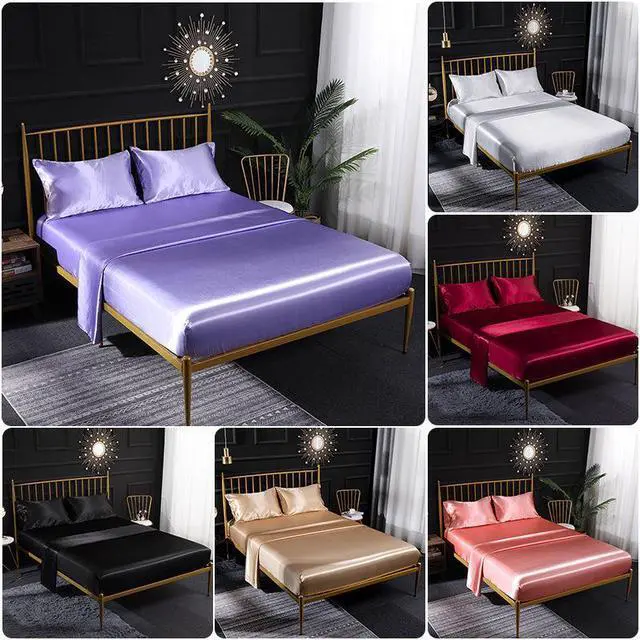 Alt view image 3 of 7 - Anyhouz Fitted Sheet Twin Size Black Luxury Silky Beddings Set with Pillow Cases