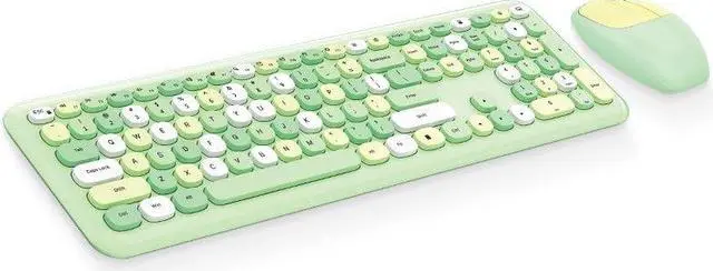 Main image of Anymob Bluetooth Keyboard And Mouse Combo Set Green Colorful Retro Design Portable Wireless Soft Touch Keys