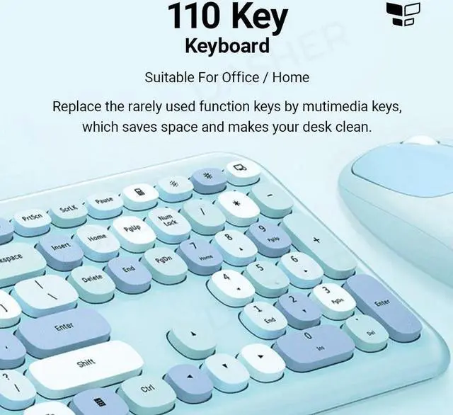Alt view image 6 of 7 - Anymob Bluetooth Keyboard And Mouse Combo Set Green Colorful Retro Design Portable Wireless Soft Touch Keys