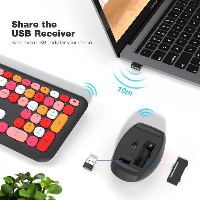 Alt view image 2 of 7 - Anymob Bluetooth Keyboard And Mouse Combo Set Red Colorful Retro Design Portable Wireless Soft Touch Keys