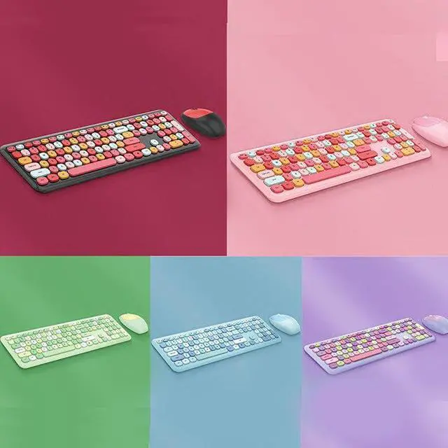 Alt view image 7 of 7 - Anymob Bluetooth Keyboard And Mouse Combo Set Red Colorful Retro Design Portable Wireless Soft Touch Keys