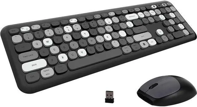 Main image of Anymob Bluetooth Keyboard And Mouse Combo Set Black Gray Colorful Retro Design Portable Wireless Soft Touch Keys