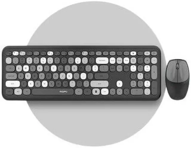 Alt view image 2 of 7 - Anymob Bluetooth Keyboard And Mouse Combo Set Black Gray Colorful Retro Design Portable Wireless Soft Touch Keys