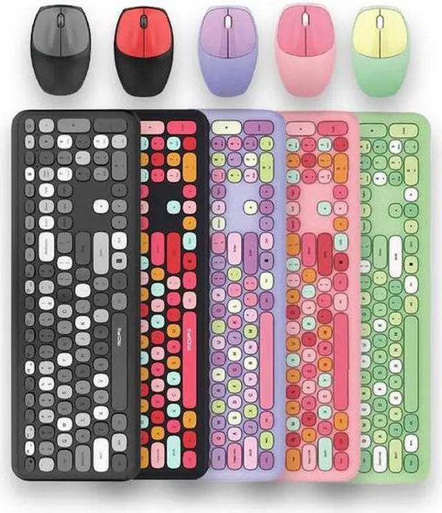Alt view image 4 of 7 - Anymob Bluetooth Keyboard And Mouse Combo Set Black Gray Colorful Retro Design Portable Wireless Soft Touch Keys