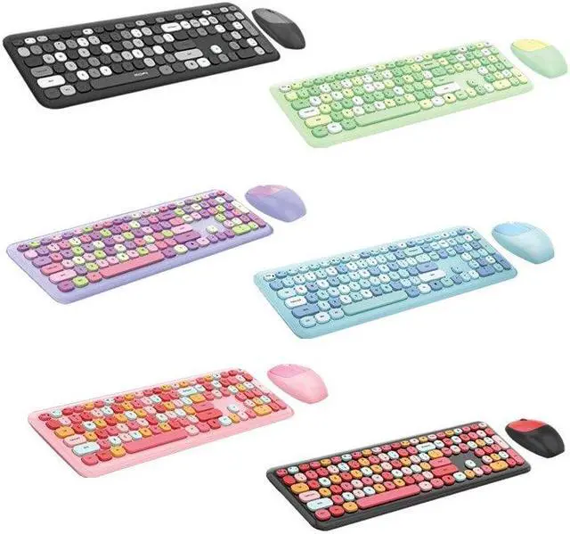 Alt view image 5 of 7 - Anymob Bluetooth Keyboard And Mouse Combo Set Black Gray Colorful Retro Design Portable Wireless Soft Touch Keys