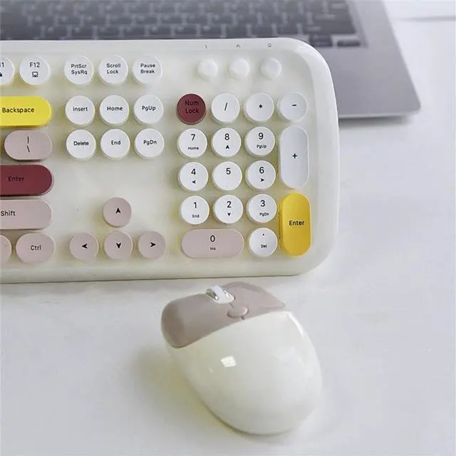 Alt view image 6 of 7 - Anymob Bluetooth Keyboard And Mouse Combo Set Pink Retro Design Wireless Soft Touch Keys