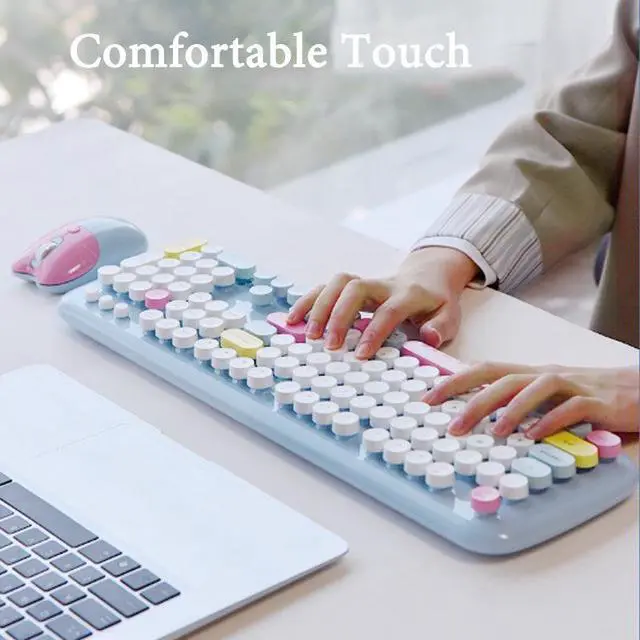 Alt view image 4 of 7 - Anymob Bluetooth Keyboard And Mouse Combo Set Green Retro Design Wireless Soft Touch Keys