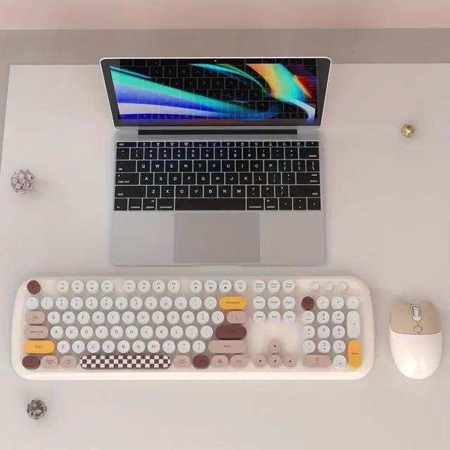Alt view image 2 of 5 - Anymob Bluetooth Keyboard And Mouse Combo Set White Retro Design Wireless Soft Touch Keys