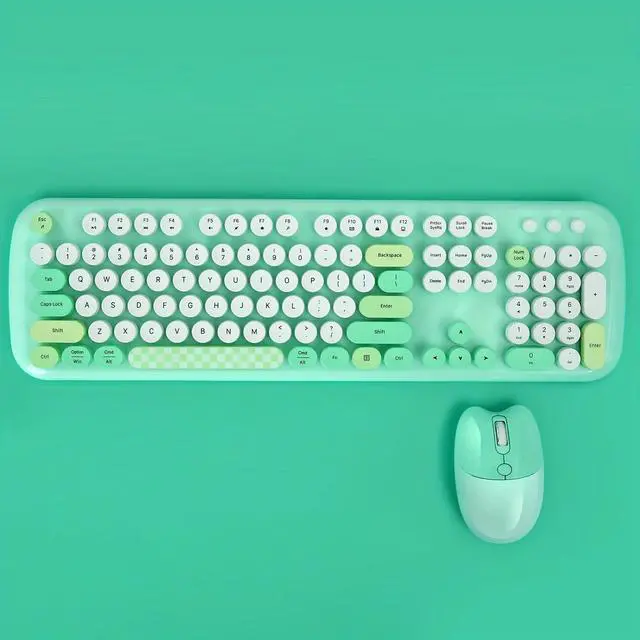 Alt view image 3 of 7 - Anymob Bluetooth Keyboard And Mouse Combo Set Green Retro Design Wireless Soft Touch Keys