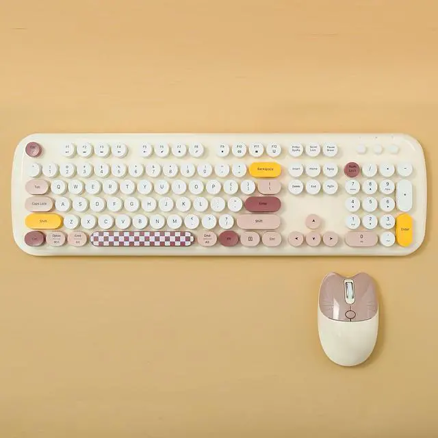 Alt view image 3 of 5 - Anymob Bluetooth Keyboard And Mouse Combo Set White Retro Design Wireless Soft Touch Keys
