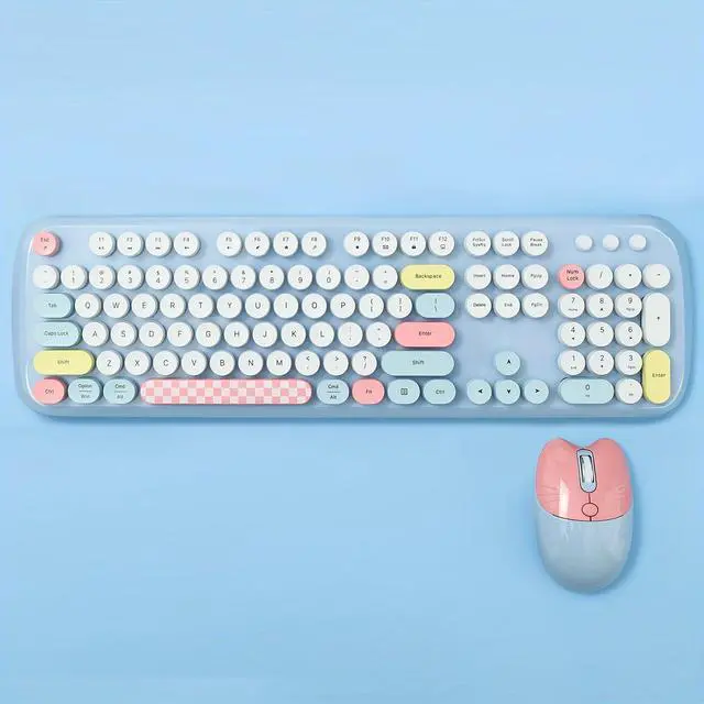 Alt view image 3 of 6 - Anymob Bluetooth Keyboard And Mouse Combo Set Blue Retro Design Wireless Soft Touch Keys