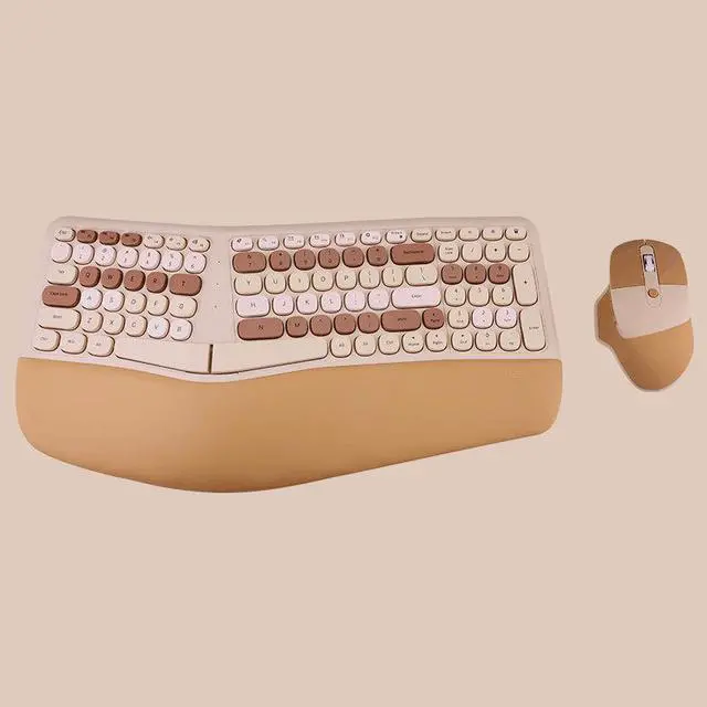 Alt view image 2 of 5 - Anymob Bluetooth Keyboard And Mouse Combo Set Milk Tea Ergonomic Wireless Portable Device Soft Keys