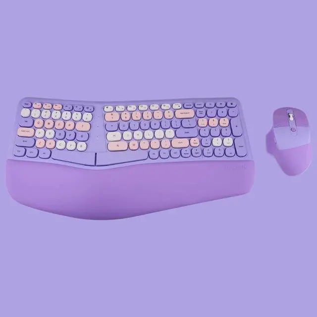 Alt view image 2 of 5 - Anymob Bluetooth Keyboard And Mouse Combo Set Purple Ergonomic Wireless Portable Device Soft Keys