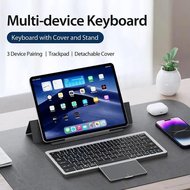 Alt view image 3 of 7 - Anymob Bluetooth Keyboard  Silver Mini Foldable Wireless Keys With Touchpad