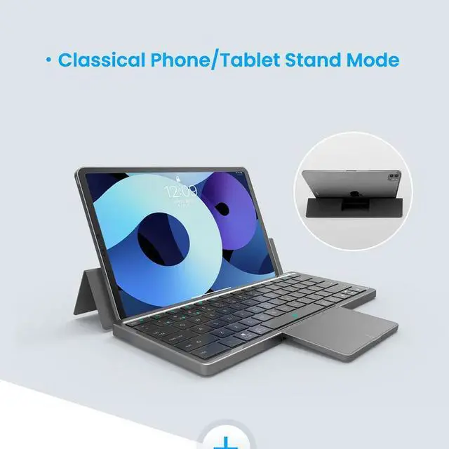 Alt view image 2 of 7 - Anymob Bluetooth Keyboard  Silver Mini Foldable Wireless Keys With Touchpad