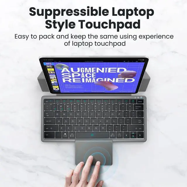 Alt view image 5 of 7 - Anymob Bluetooth Keyboard  Silver Mini Foldable Wireless Keys With Touchpad
