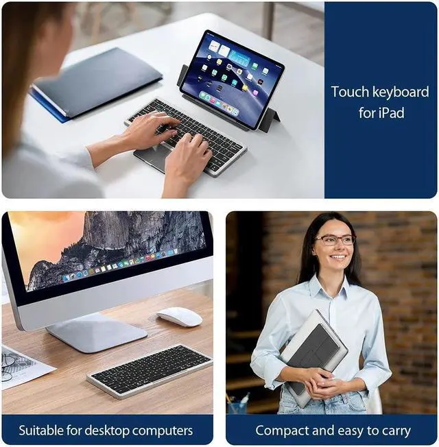 Alt view image 4 of 7 - Anymob Bluetooth Keyboard  Silver Mini Foldable Wireless Keys With Touchpad