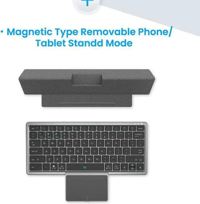 Alt view image 7 of 7 - Anymob Bluetooth Keyboard  Silver Mini Foldable Wireless Keys With Touchpad
