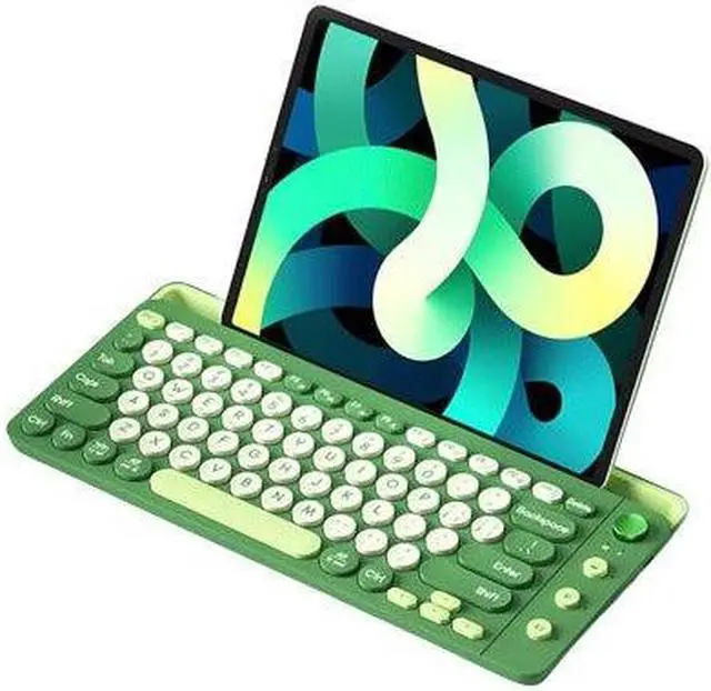 Main image of Anymob Bluetooth Keyboard Green  Mult-Device Wireless Rechargeable Keyboard With Holder