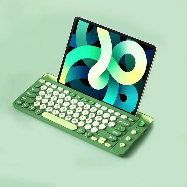 Alt view image 2 of 7 - Anymob Bluetooth Keyboard Green  Mult-Device Wireless Rechargeable Keyboard With Holder